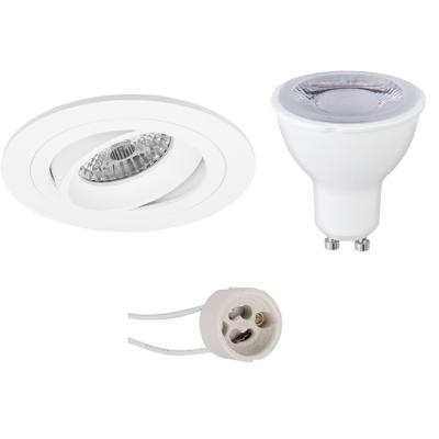 LED Spot Set - Pragmi Alpin Pro - GU10 Fitting - Dimbaar - Inbouw Rond - Mat Wit - 6W - Natuurlijk Wit 4200K - Kantelbaar Ø92mm