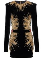 Balmain robe mi-longue en velours à ornements en cristal - Noir