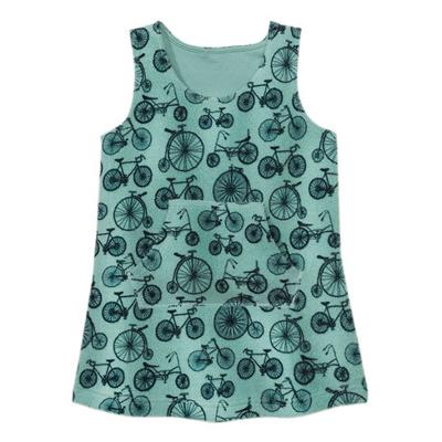 Tuniek uit biologisch fleece, waterblauw-bedrukt 110/116