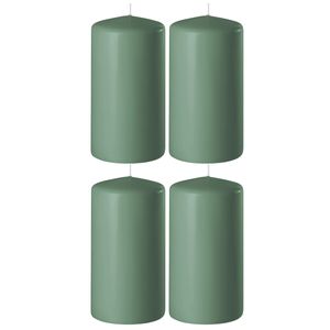 4x Groene cilinderkaarsen/stompkaarsen 6 x 8 cm 27 branduren