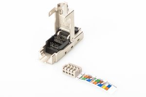 Digitus RJ45 Netwerk Stekkerverbinder CAT 6A, Zonder connectoren [1x LSA, Snijklem, Snelaansluiting - 1x RJ45-stekker, RJ45-stekker 8p8c] Zilver, Staal