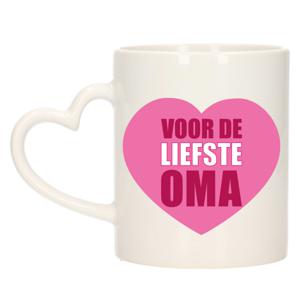 Bellatio Decorations Cadeau koffie/thee mok voor oma - roze - hartjes oor - keramiek - 300 ml   -