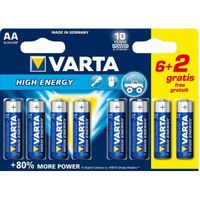 Varta Batterij alkaline AA/LR6 1.5 V High Energy 6+2-blister