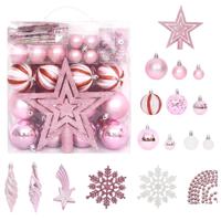 VidaXL 65-delige Kerstballenset roze/rood/wit - thumbnail