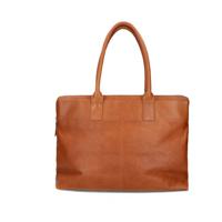 Manfield leren handtas met laptopvak cognac