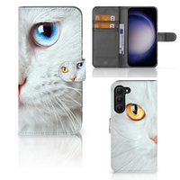 Samsung Galaxy S23 Plus Telefoonhoesje met Pasjes Witte Kat - thumbnail