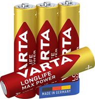 Varta Longlife Max Power AAA Micro LR03 Batterij (verpakking met 4 stuks) Alkaline Batterijenideaal voor speelgoed en dagelijks gebruikte apparaten, rood