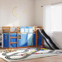 vidaXL Stapelbed met glijbaan en gordijnen blauw 90x200 cm