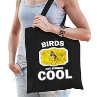 Katoenen tasje birds are serious cool zwart - vogels/ blauwborst vogel cadeau tas   -