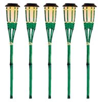 5x Groene buiten/tuin Led fakkel Bodi solar verlichting 54 cm vlam