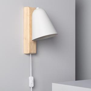 Wandlamp stekker 'Marije' hout wit leeslamp slaapkamer e27 schakelaar hout