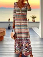 Vintage Ethnic V Neck Dress