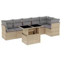 vidaXL 7-delige Loungeset met kussens poly rattan beige