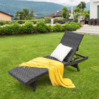 Inklapbare Gestoffeerde Rotan Chaise Longue Rugleuning Verstelbaar op 5 Niveaus Achterwielen Versterkt Metalen Frame Ligstoel voor Buiten - thumbnail