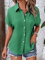 Shirt Collar Casual Cotton Blouse - thumbnail