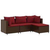 vidaXL 4-delige Loungeset met kussens poly rattan bruin, tuinset, tuinmeubel, terrasset, tuinbank, terrasmeubel, loungebank, loungeset tuin