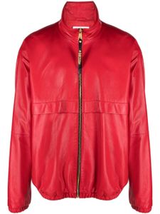 Moschino logo-plaque leather bomber jacket - Rouge