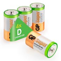 GP Batterijen D 1,5 V, Longlife Super alkaline-technologie, 4 stuks monocel batterijen LR20