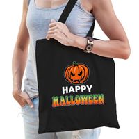 Halloween Pompoen / happy halloween trick or treat katoenen tas/ snoep tas zwart - Verkleedtassen