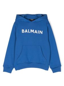 Balmain Kids hoodie en coton à logo imprimé - Bleu