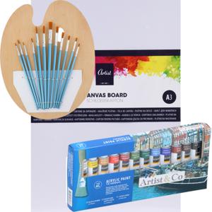 Complete hobby schilderij maken verf set - met canvas schildersdoek van 40 x 30 cm - penselen - verf