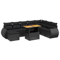 vidaXL 9-delige Loungeset met kussens poly rattan zwart, tuinset, tuinmeubel, terrasset, tuinbank, terrasmeubel, loungebank, loungeset tuin