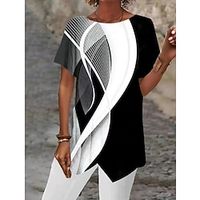 Dames Overhemd Blouse Grafisch Abstract Casual Afdrukken Asymmetrisch Zilver Korte mouw Basic Ronde hals Lightinthebox