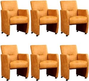 Set van 6 Cognac leren moderne eetkamerfauteuils Pleasure - Kenia Leer Cognac (cognac leer)