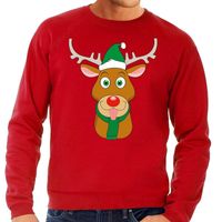 Foute kersttrui rood met Ruldolf het rendier met groene muts voor heren 2XL (56)  - - thumbnail