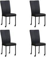 Set van 4 Zwarte leren moderne eetkamerstoelen Deal - poot vierkant zwart met wiel - Toledo Leer Nero (zwart leer) - thumbnail