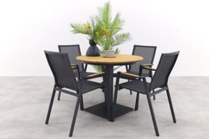 Suns Virenze aluminium Ø 90 cm. Teak/Atmos teak - ronde balkonset - 5-delig