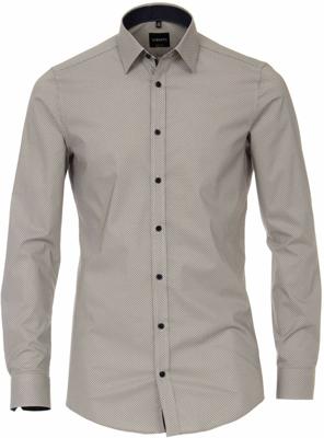 Venti Heren Overhemd Beige Print Poplin Kent Body Fit Venti Heren Overhemd Beige Print Poplin Kent Body Fit