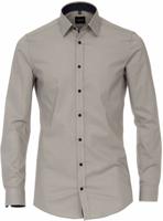Venti Heren Overhemd Beige Print Poplin Kent Body Fit