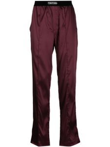 TOM FORD pantalon satiné à taille à logo - Rouge