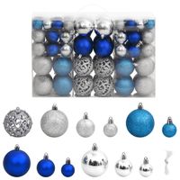 Kerstballen 100 st 3/4/6 cm blauw en zilverkleurig - thumbnail