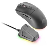 Mars Gaming MM‑T3, Ultralicht Draadloze Muis, Bluetooth 5.0 + 2.4 GHz + Kabel, Optische Sensor PIXART PAW3104PRO 14400 DPI, Magnetische RGB‑Oplaadbasis, Huano‑Switches, Besturingssoftware, Zwart
