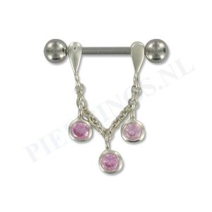 Tepelpiercing zilveren hanger roze