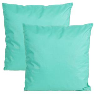 Buiten of tuin sier kussens - 2x - aqua blauw - 45 x 45 cm - binnen/buiten - tuinbank