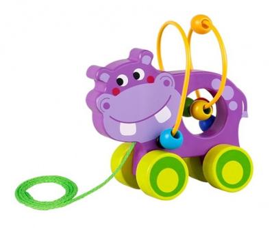 Tooky Toy trekfiguur nijlpaard 15 x 14,5 cm hout paars/groen Tooky Toy trekfiguur nijlpaard 15 x 14,5 cm hout paars/groen