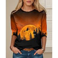 dames t-shirt tee halloween dagelijks casual lange mouw oranje lente herfst Lightinthebox