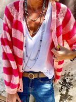 Plus size Casual Striped Sweater coat