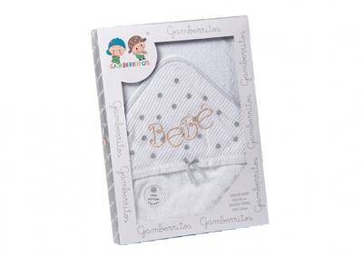 Gamberritos badcape BeBé 100 x 100 cm katoen wit/grijs