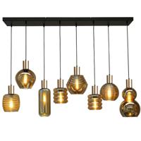 Masterlight Zwarte hanglamp met goud Bounty 8-lichts curiosa glas 2471-05-02-130-25-8