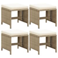 Tuinkrukken 4 st met kussens poly rattan beige - thumbnail