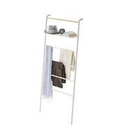 Yamazaki 3871 TOWER Kledingladder met plank, wit, staal/hout, minimalistisch design, 66 x 30~38 x 160 cm (l x b x h)