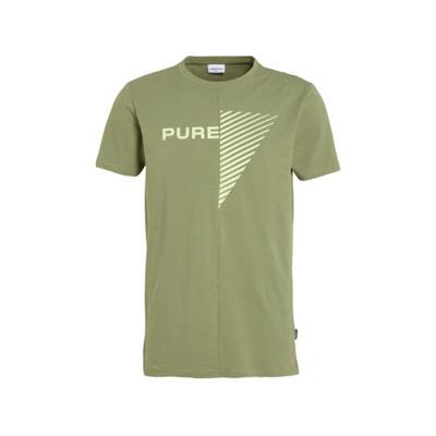 Purewhite T-shirt met logo olijfgroen