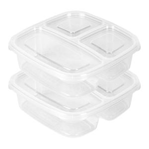 PlasticForte Vershoudbakje - 2x - 3-vaks - 1,2L - meal prep - herbruikbaar - transparant