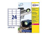Avery polyester stickers, wit, 63,5 x 33,9 mm, voor laserprinters, 480 stuks