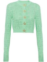 Balmain cardigan monogrammé en maille ajourée - Vert