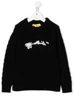 Off-White Kids pull en maille torsadée à logo brodé - Noir